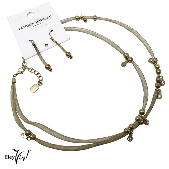 Vintage Youai Mesh Cord Necklace and Pierced Dangle Earring Set on Card -Hey Viv - Picture 1 of 7